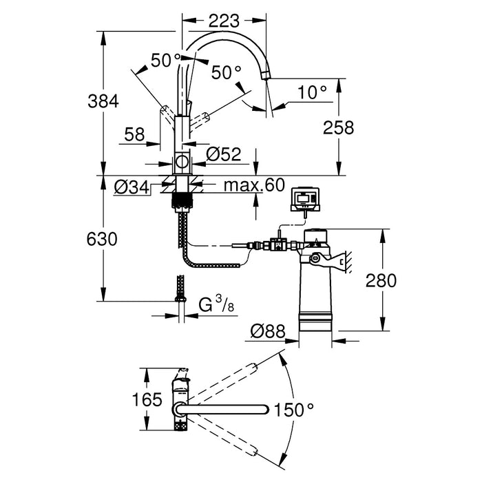 GROHE Mitigeur de cuisine Blue Pure Eurosmart avec fonction de filtration de l’eau - chromé