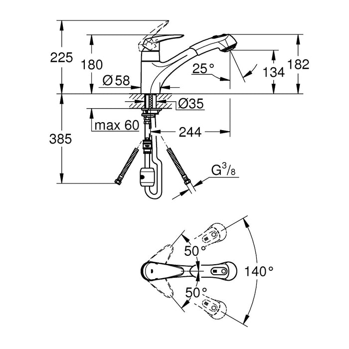 GROHE Mitigeur Evier EURODISC avec douchette extractible Chromé 32257001