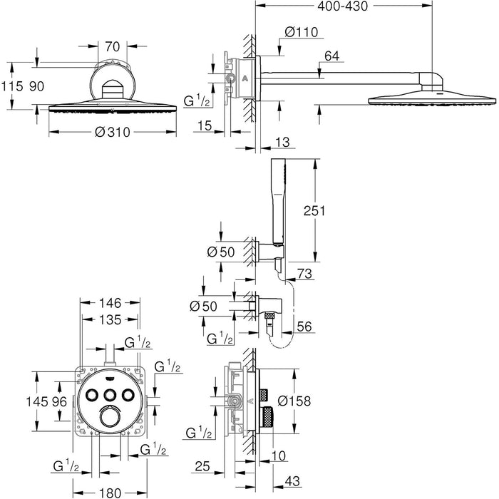 GROHE Set de douche encastré Smartcontrol Chromé 34709000