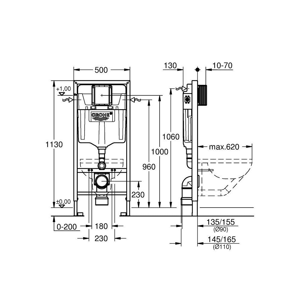 GROHE Bâti support pour WC suspendue H1,13m Rapid SL 38528001