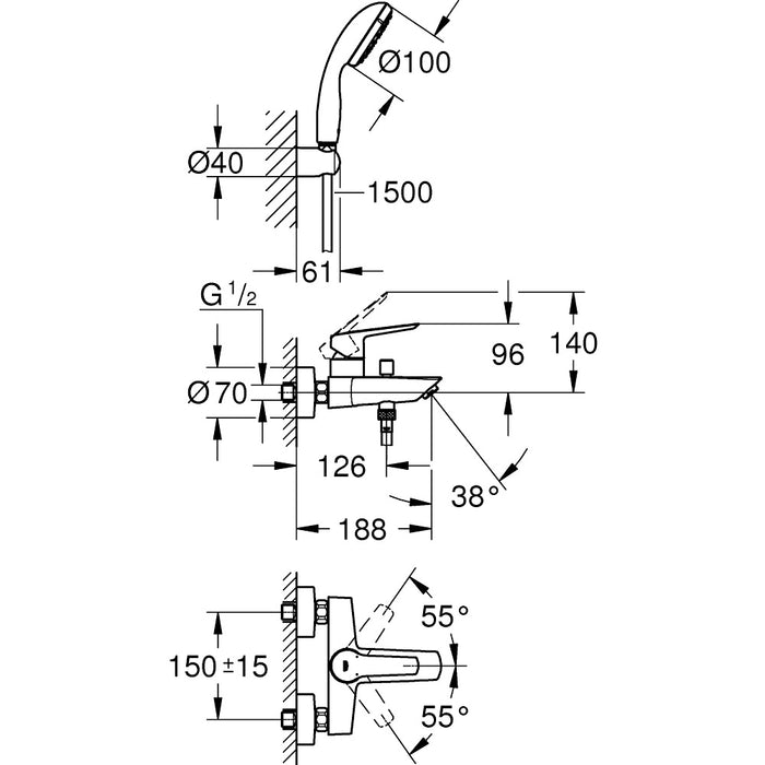 GROHE Start Mitigeur monocommande avec set de douche montage mural 23413002