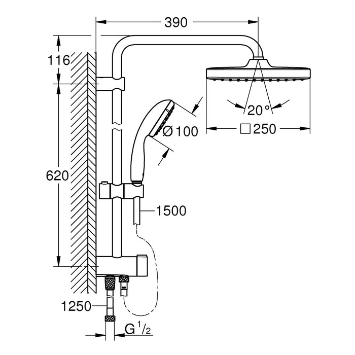 GROHE Vitalio Start System 250 Cube Colonne de douche avec inverseur manuel 26698000