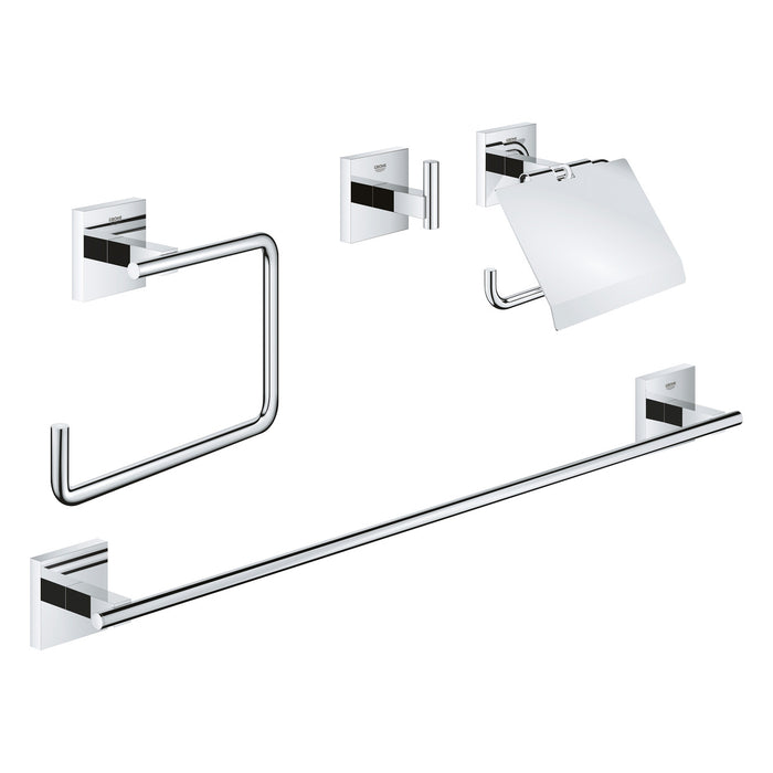 GROHE QuickFix - Start Cube - Set d'accessoires 4 en 1 pour salle de bain (à visser ou à coller)