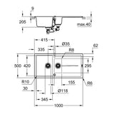 GROHE Evier composite avec égouttoir noir granite 1000x500mm K400 31642AP0