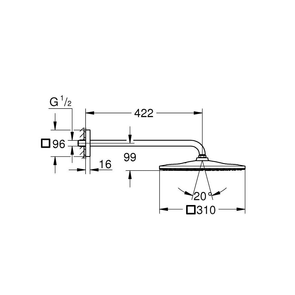GROHE Douche de tête 1 jet et bras 422mm Rainshower Mono 310 Cube