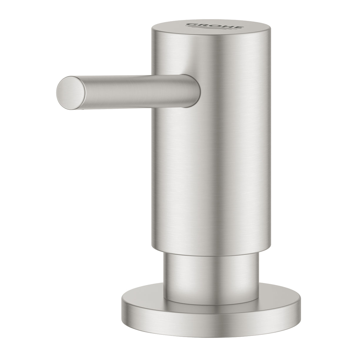 Distributeur de savon Grohe, type encastrable, couleur inox brossé.