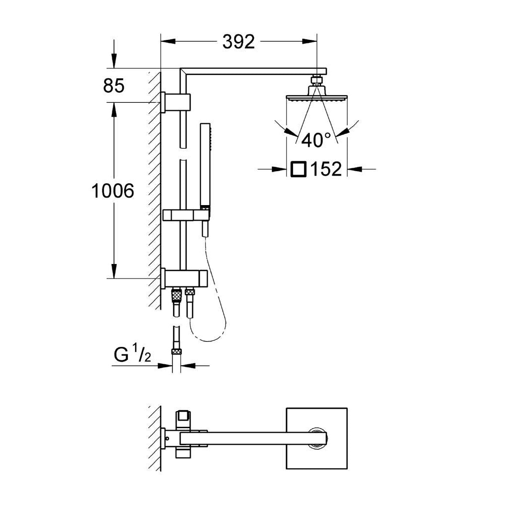 GROHE Colonne de douche 1 jet avec inverseur manuel Euphoria Cube System 150 27696000