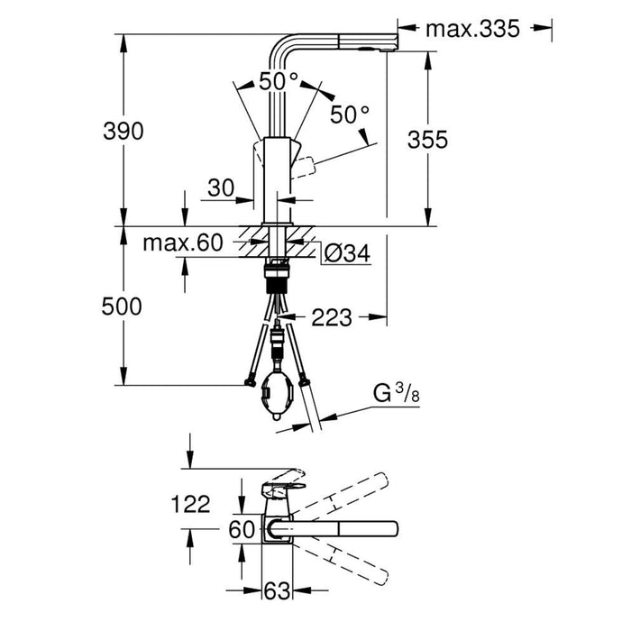 GROHE Robinet évier cuisine Tallinn avec douchette extractible, bec en L Finition supersteel 30420DC0