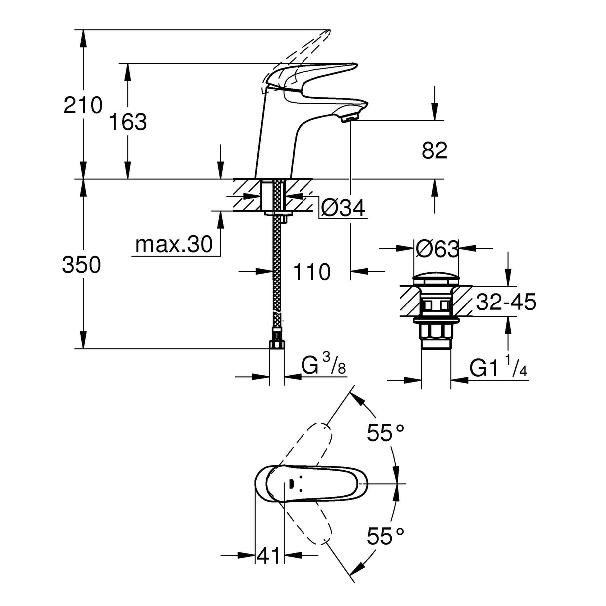 GROHE Mitigeur de lavabo taille S Wave 23582001