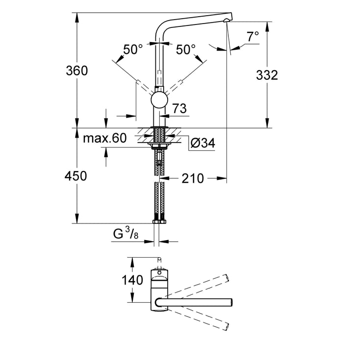 Mitigeur évier cuisine Minta bec L finition Phantom Black GROHE