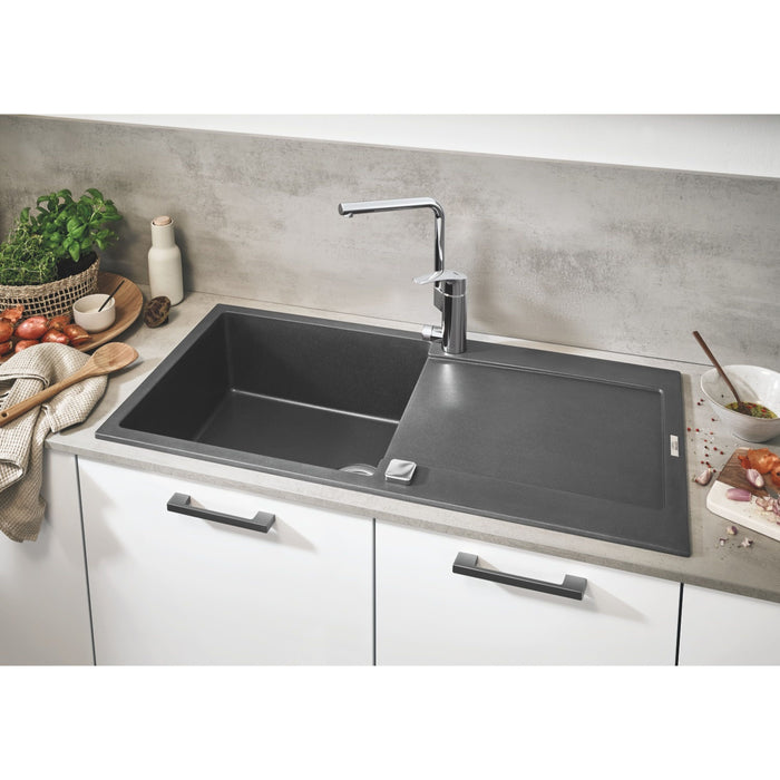 Evier cuisine GROHE K500 composite 1 bac avec égouttoir - 1000mm x 500mm - granite noir