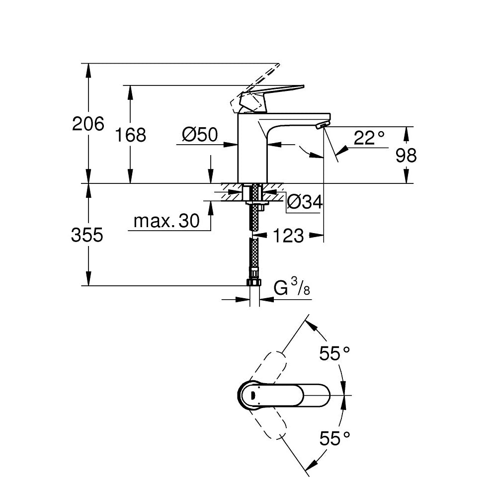 GROHE Mitigeur monocommande lavabo Eurosmart Cosmopolitan taille M, noir mat 23327KW0