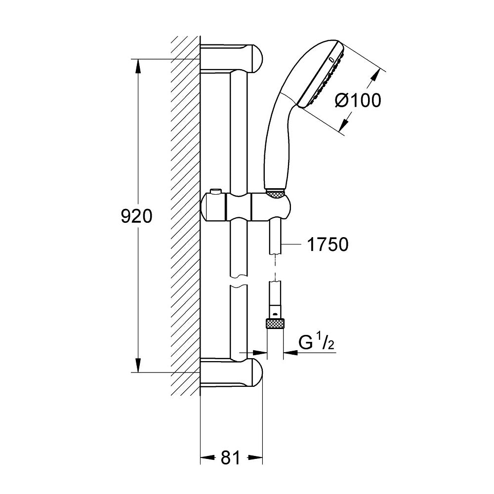 GROHE Ensemble de douche N Tempesta, douchette 1 jet, barre de douche 900 mm et flexible 1750 mm 27925001