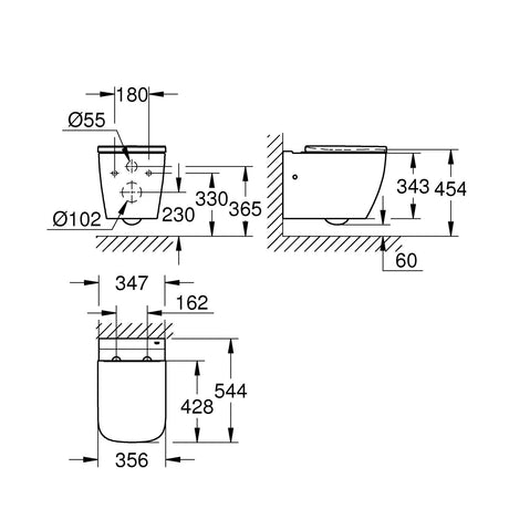 GROHE Pack WC suspendu Solido, cuvette sans bride, plaque de commade chromée, isolant et habillage à carreler