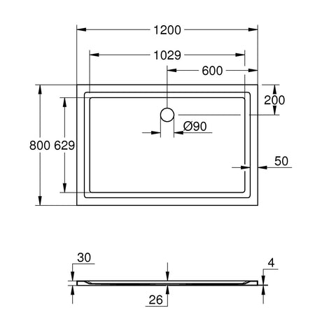 GROHE Receveur de douche acrylique 80 x 120 x 3cm blanc alpin