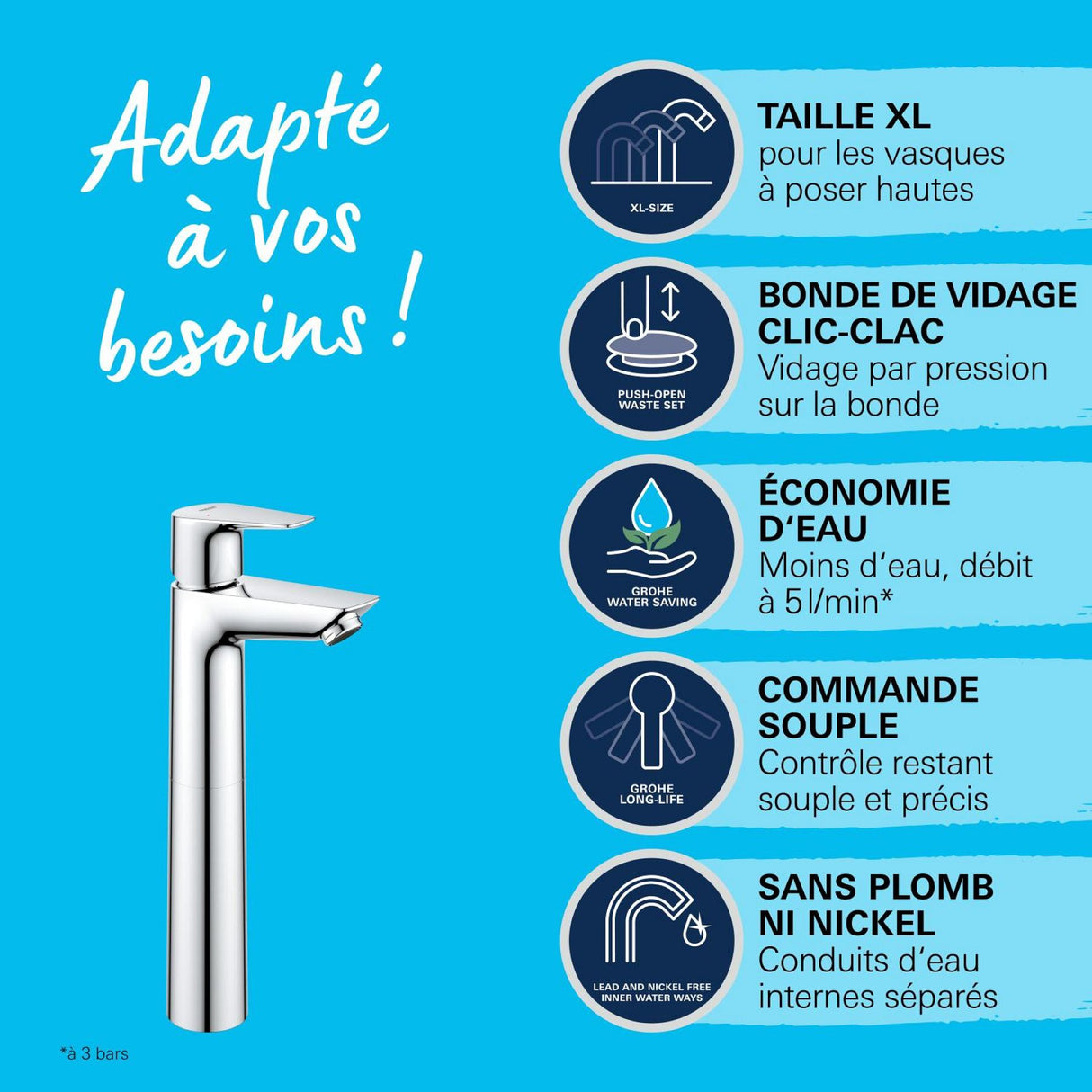 GROHE Mitigeur de lavabo monocommande taille XL chrome Start Edge 23777001