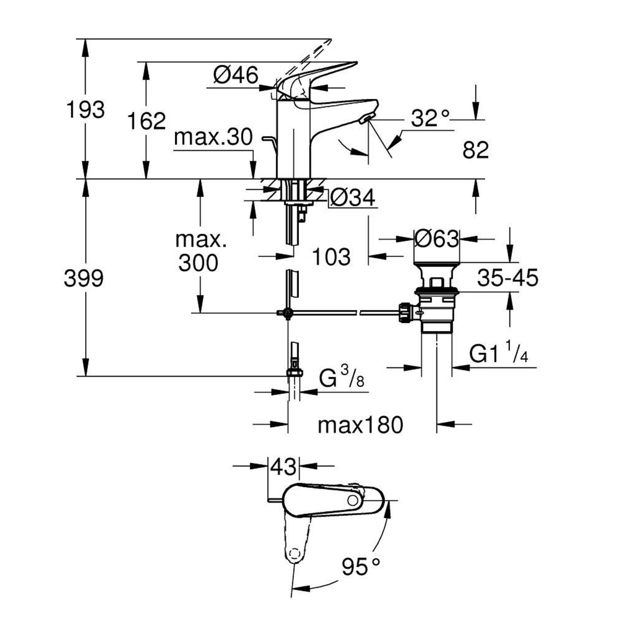 GROHE Mitigeur de lavabo monocommande taille S chrome Swift 24322001