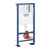 Bâti-support WC Grohe, structure bleue, réservoir encastré, blanc et bleu.