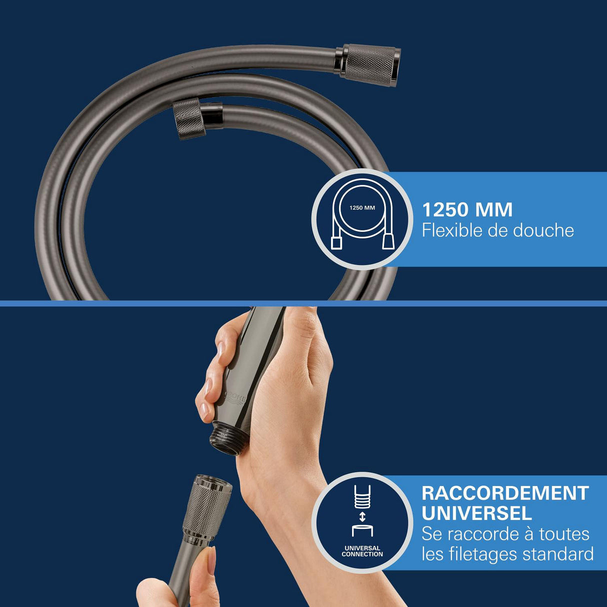 GROHE Flexible de douche 1250mm Silverflex TwistStop