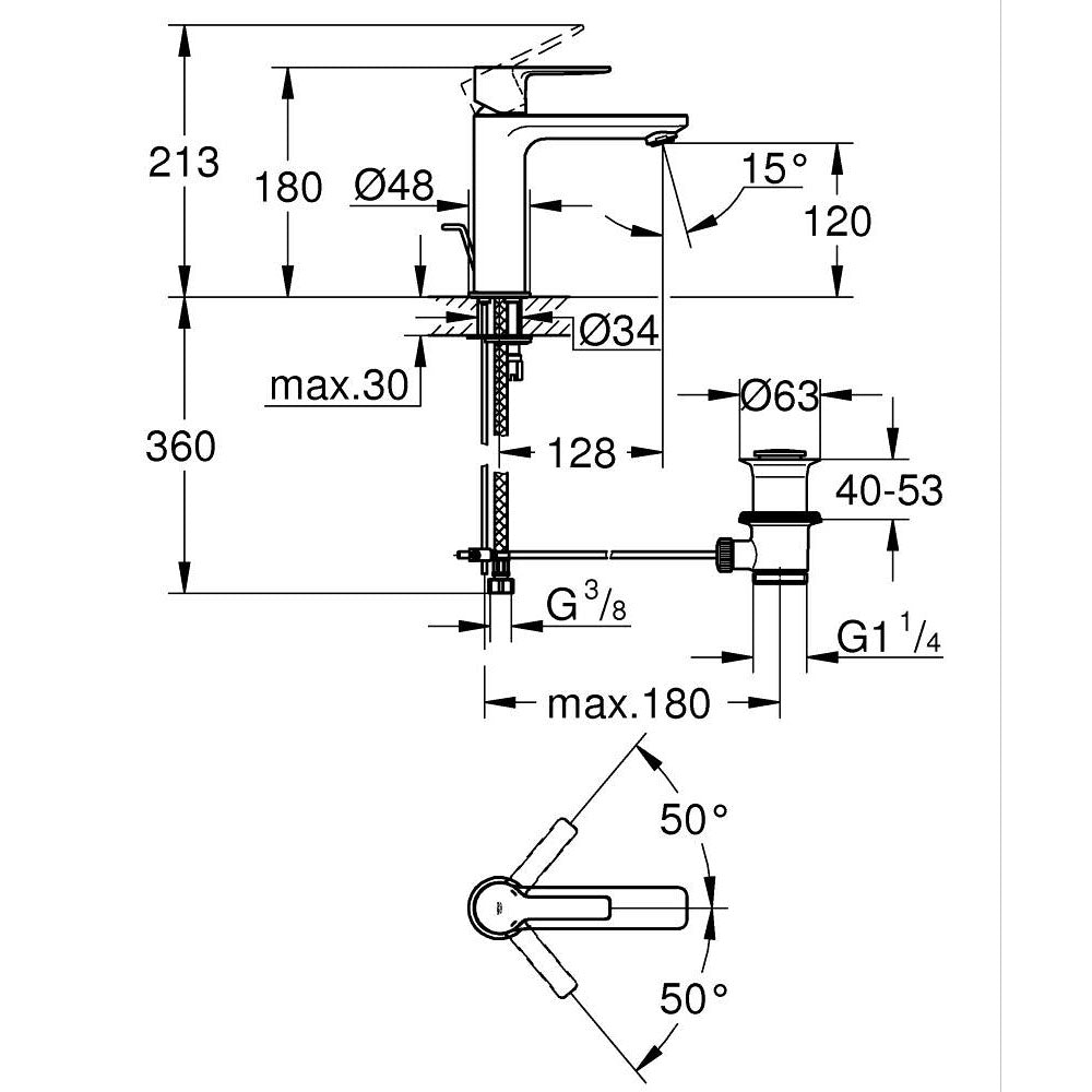 GROHE Mitigeur de lavabo monocommande Lineare S avec tirette