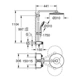 GROHE Colonne de douche Thermostatique SmartControl douche de tête 310 mm Xtra-Large 2 jets et douchette 3 jets - 1002797