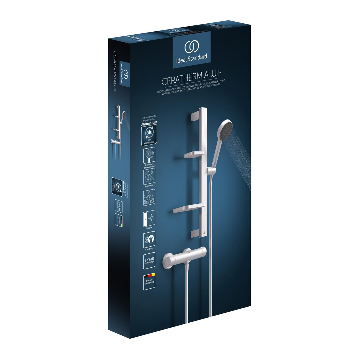 Set de douche avec mitigeur thermostatique, barre 60cm et douchette Ø10cm 2 jets CERATHERM ALU+