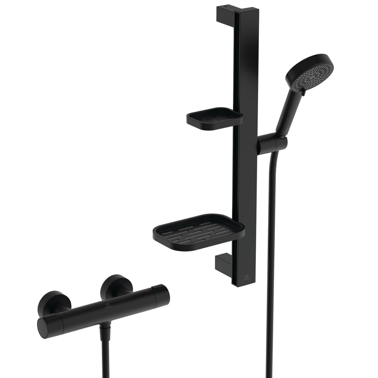 Set de douche avec mitigeur thermostatique, barre 60cm et douchette Ø10cm 2 jets CERATHERM ALU+