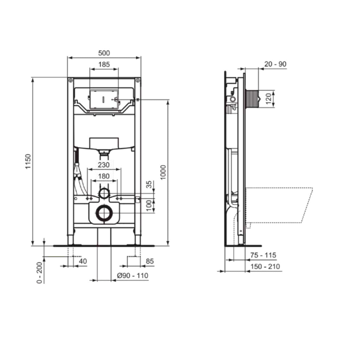 Idéal Standard - Pack WC lavant i.life E+Bati support Prosys