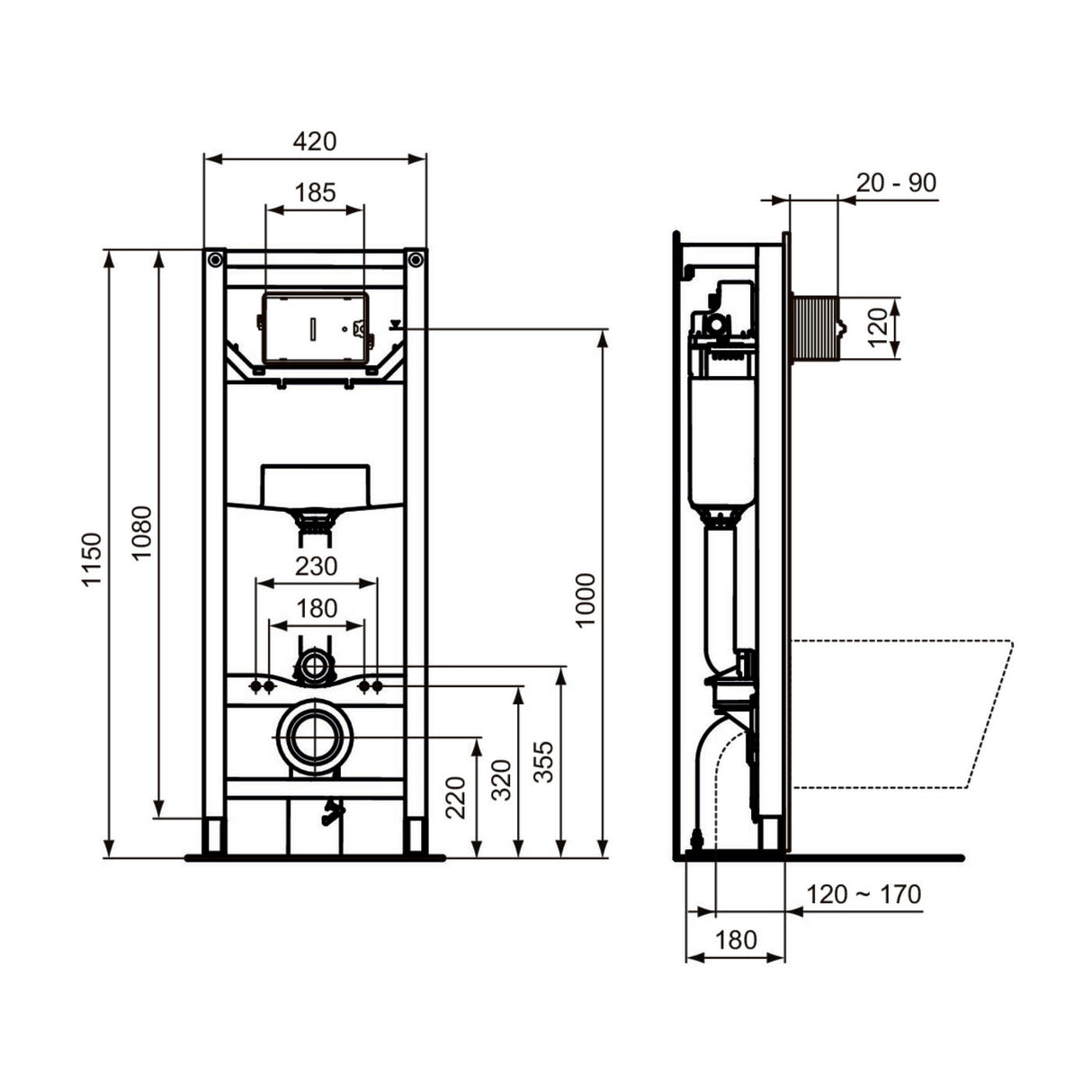 Idéal Standard - Pack WC suspendu i.life O recouvrant + bâti support autoportant et plaque de commande