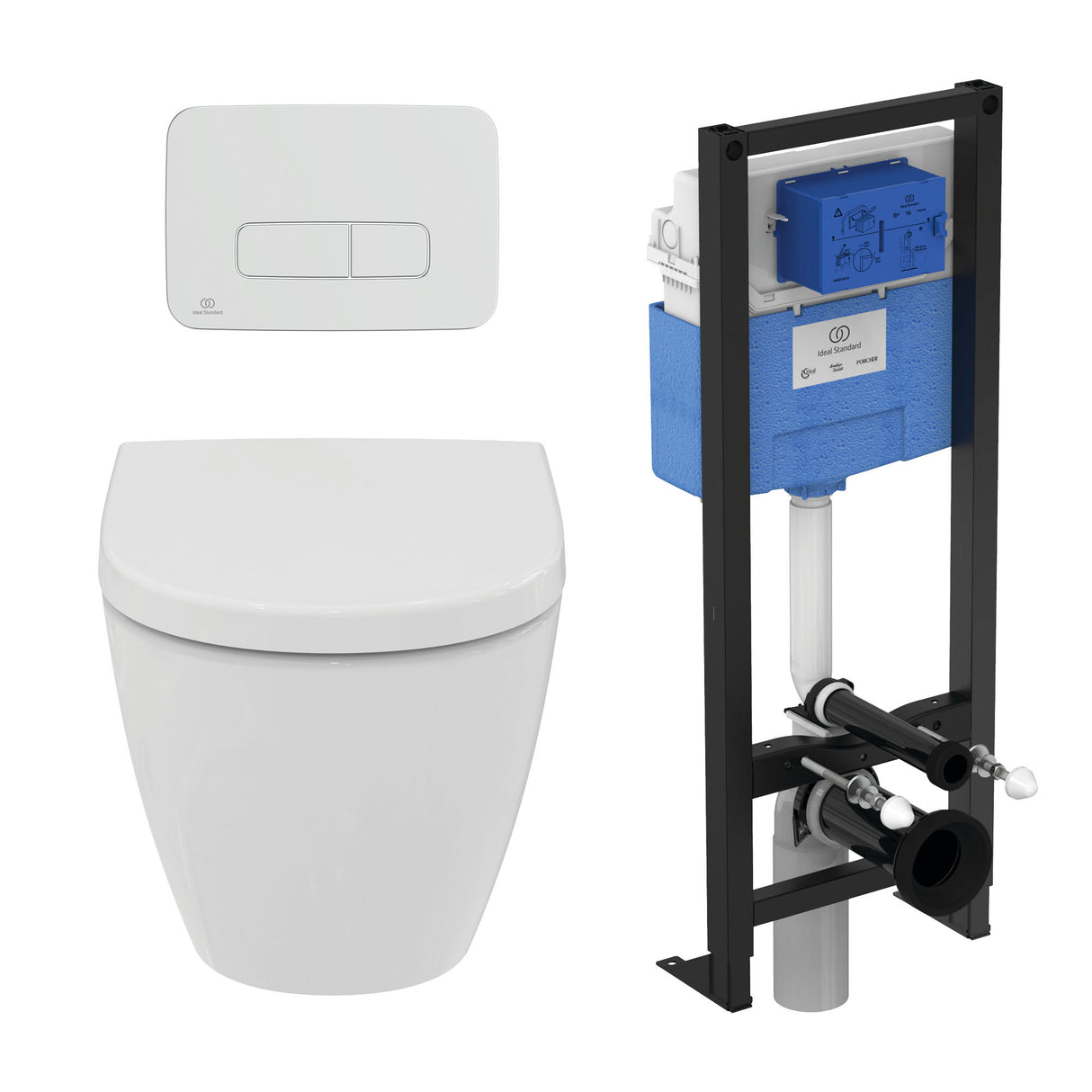 Idéal Standard - Pack WC suspendu i.life O recouvrant + bâti support autoportant et plaque de commande