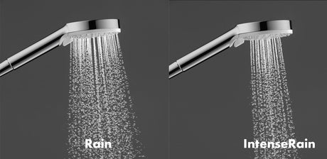 Douchette Grohe en chrome, deux jets Rain et IntenseRain, couleur argentée.