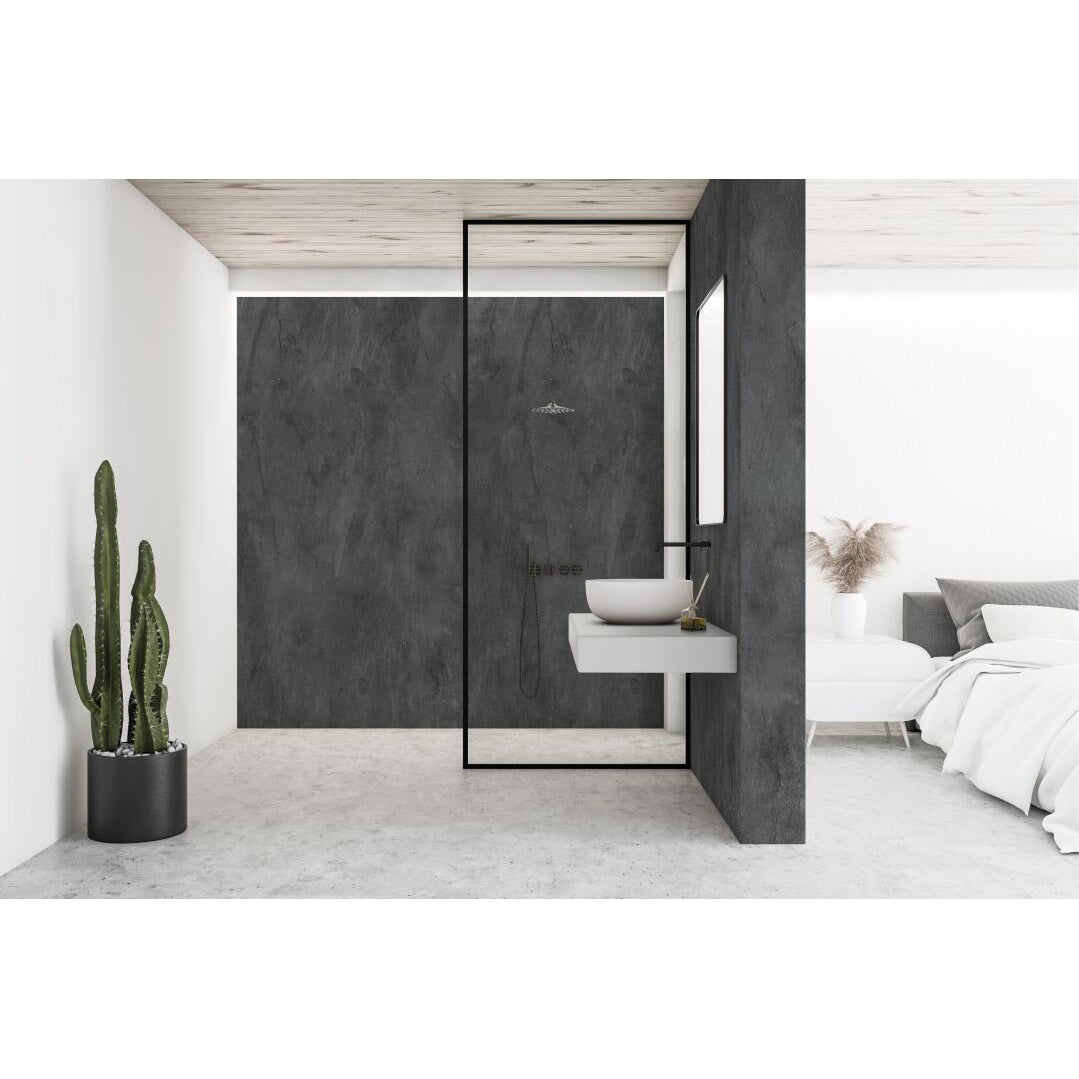 Panneau mural douche autoportant NICHEPANEL - Décor Béton Noir - Finition Mat