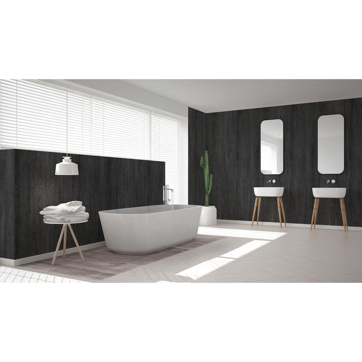 Panneau mural douche autoportant NICHEPANEL - Décor Béton Noir - Finition Mat