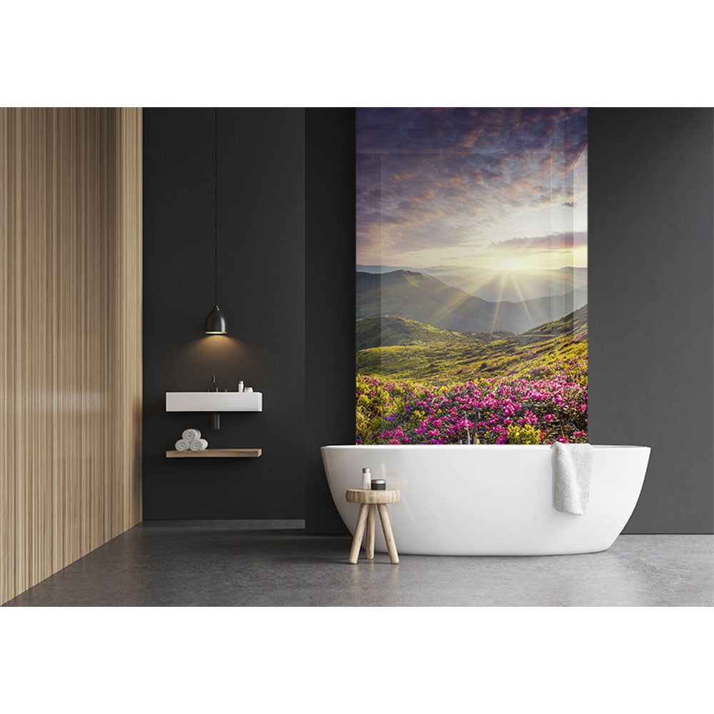Panneau mural douche VIPANEL - Inspiration nature Lever de soleil sur la montagne - Finition brillant