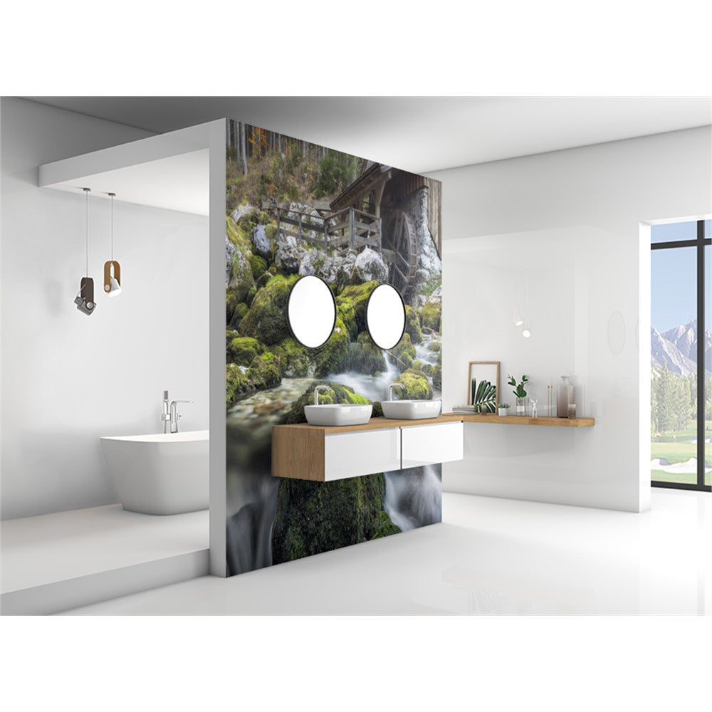 Panneau mural douche VIPANEL - Inspiration nature Cabane en montage - Finition brillant