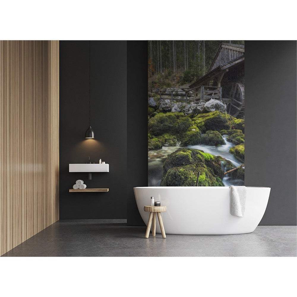 Panneau mural douche VIPANEL - Inspiration nature Cabane en montage - Finition brillant