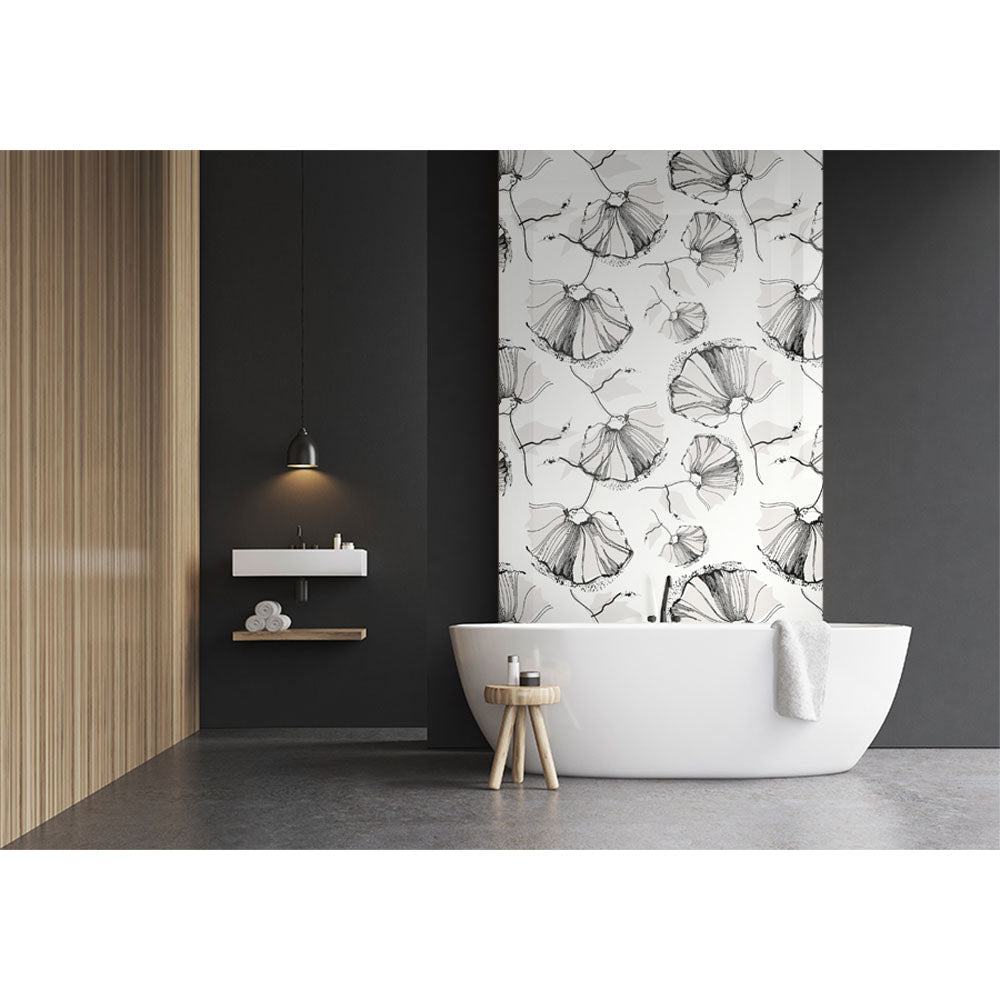 Panneau mural douche VIPANEL - Inspiration nature Coquelicots gris - Finition mat