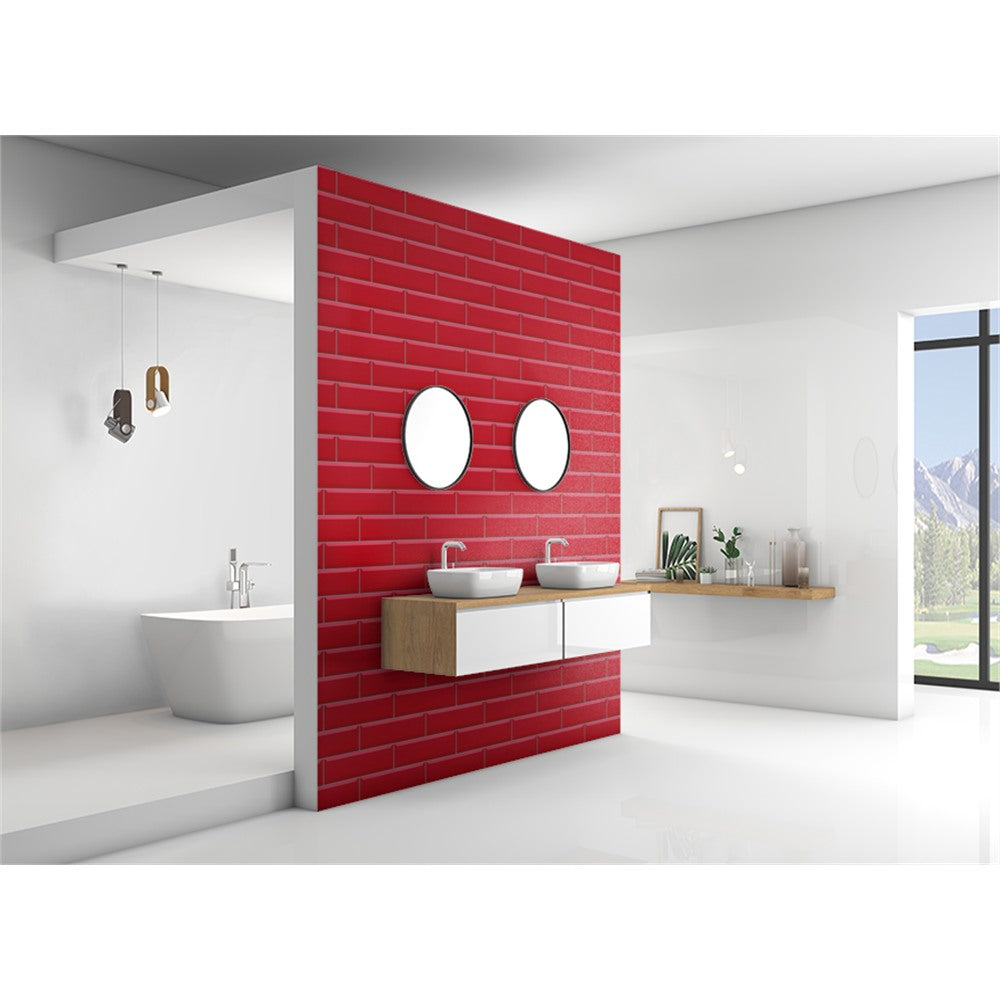 Panneau mural douche VIPANEL - Carrelage Rétro rouge - Finition brillant