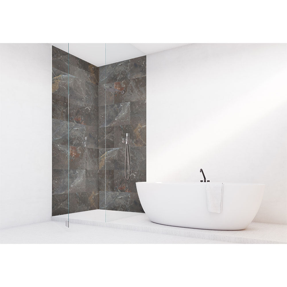 Panneau mural douche VIPANEL - Carrelage Pierre Catsello foncé - Finition brillant