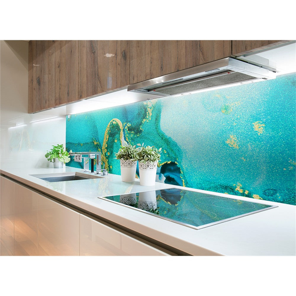 Panneau mural douche VIPANEL - Pierre Marbrure turquoise - Finition brillant