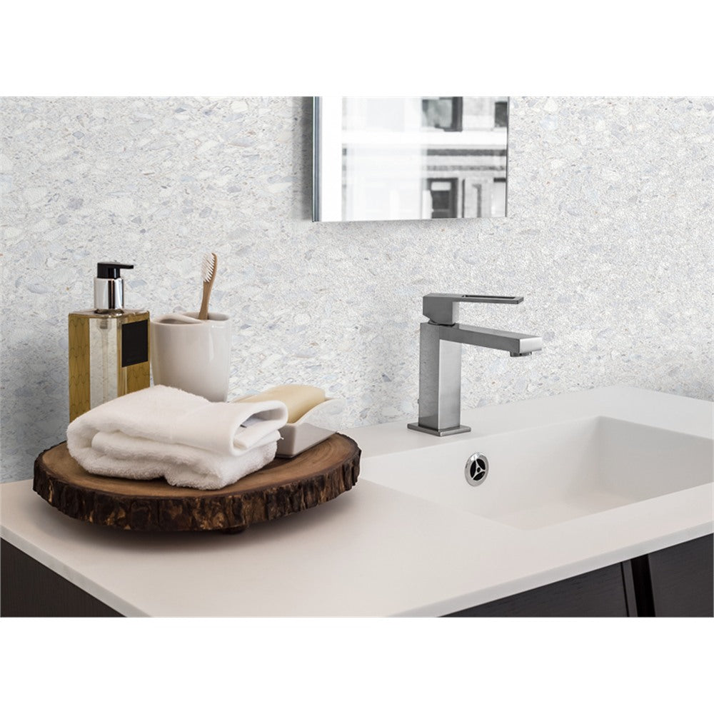 Panneau mural douche VIPANEL - Pierre Terrazzo gris clair - Finition mat