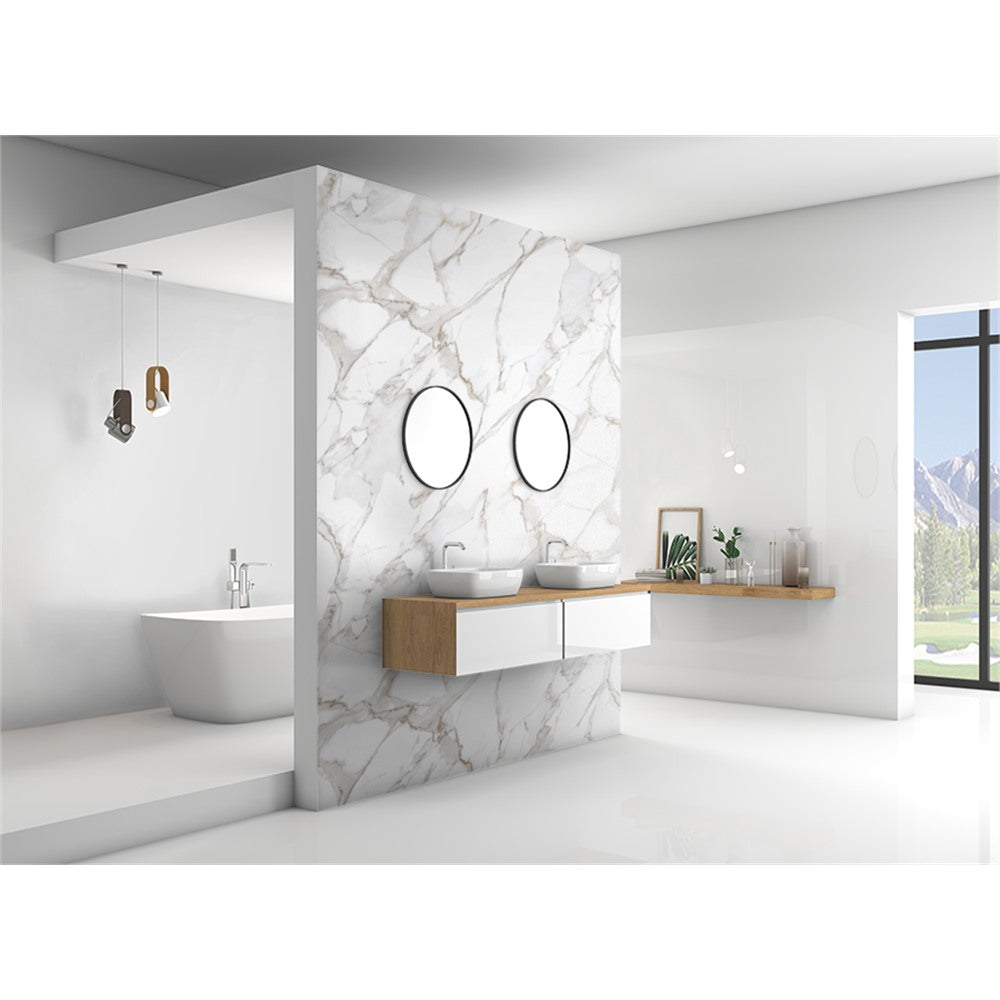 Panneau mural douche VIPANEL - Pierre marbré blanc Calacatta - Finition brillant