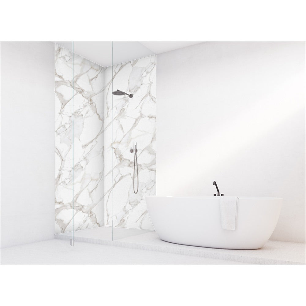 Panneau mural douche VIPANEL - Pierre marbré blanc Calacatta - Finition brillant