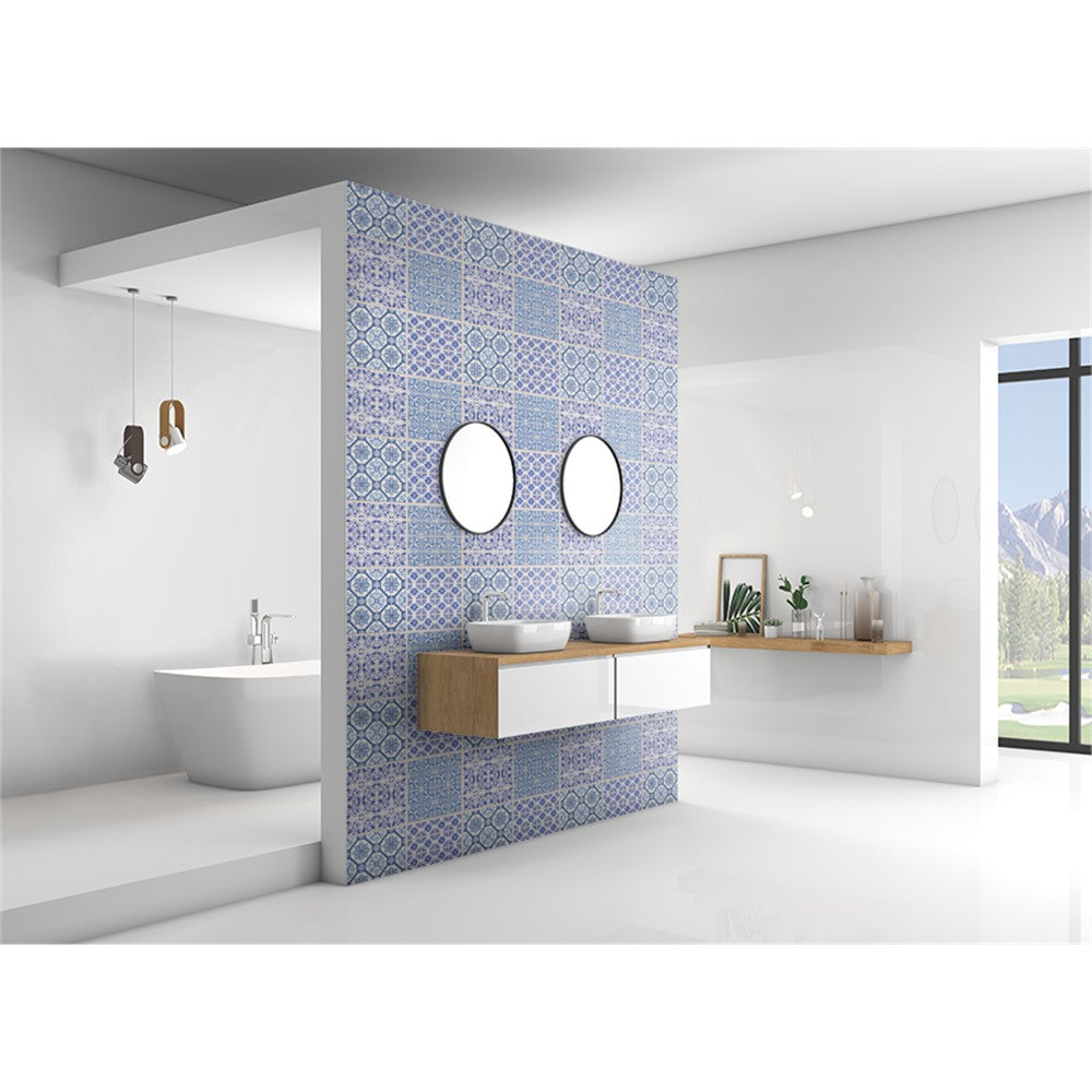 Panneau mural douche VIPANEL - Carrelage carreaux bleu et blanc - Finition - Finition brillant