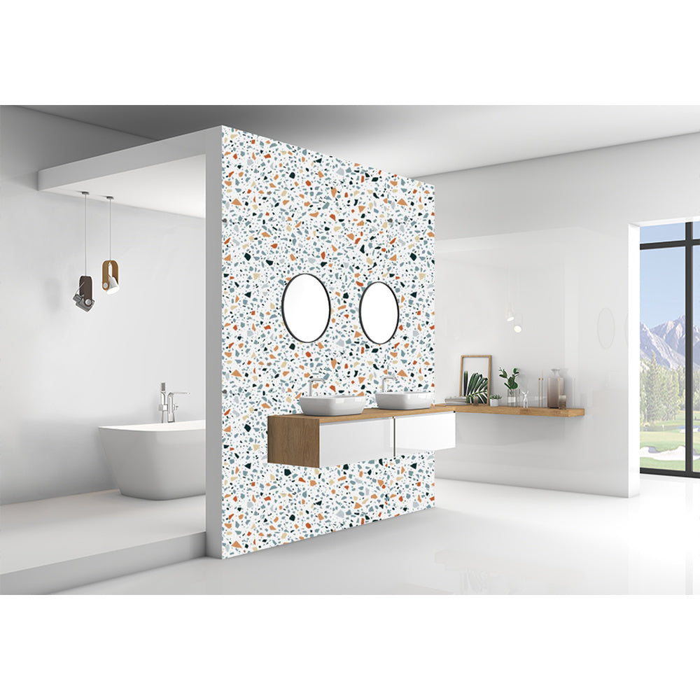 Panneau mural douche VIPANEL - Pierre terrazzo bleu - Finition - Finition mat