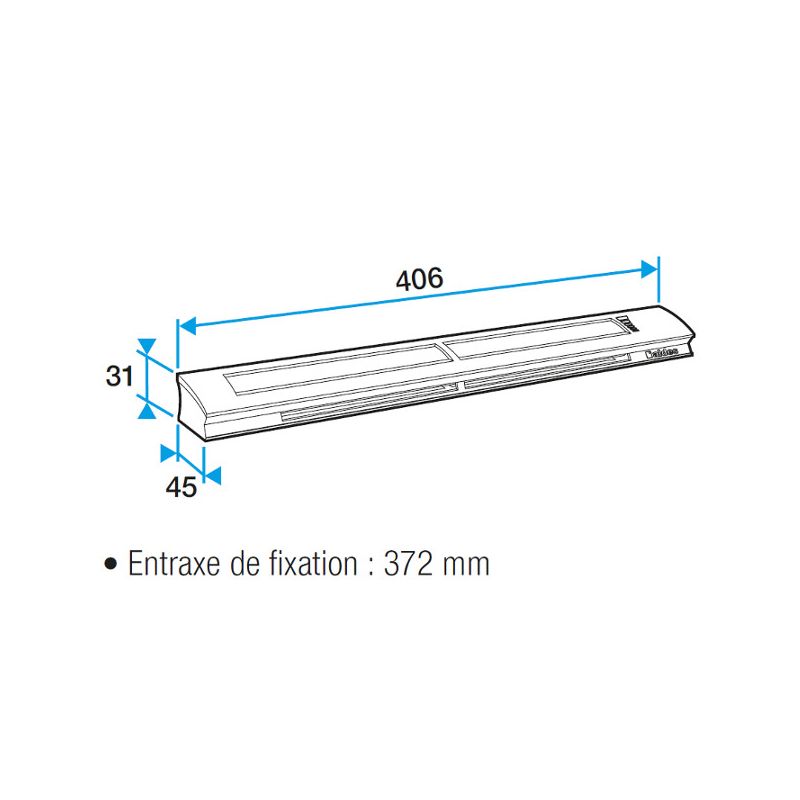 Grille d’aération blanche marque Atlantic, dimensions 406x45 mm, pour ventilation.