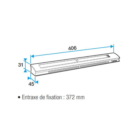 Grille d’aération blanche marque Atlantic, dimensions 406x45 mm, pour ventilation.
