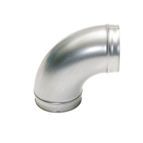 Coude de ventilation couleur argent, marque non visible, pour conduit de plomberie.