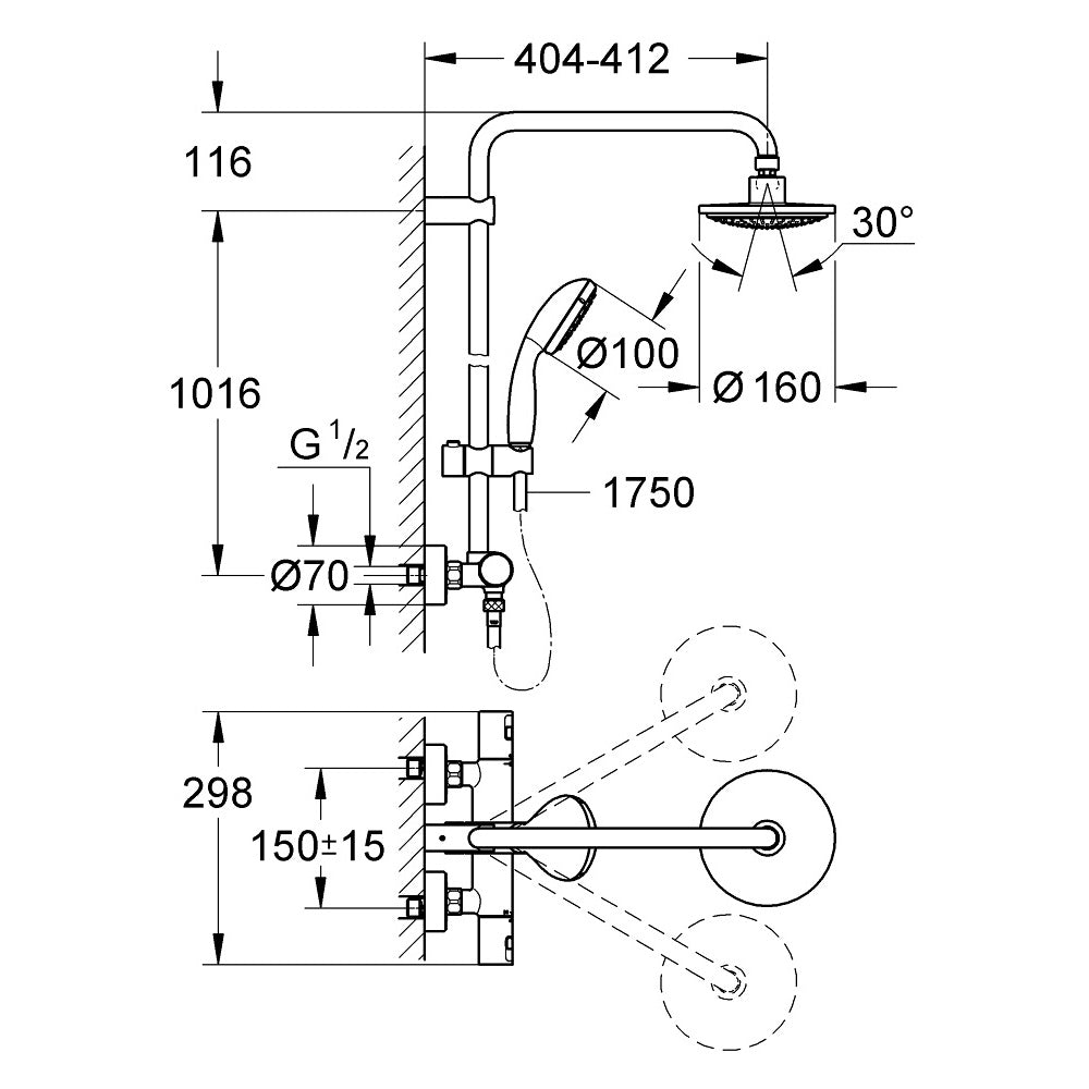 GROHE Colonne de douche avec mitigeur thermostatique Vitalio Start System 160 27960000