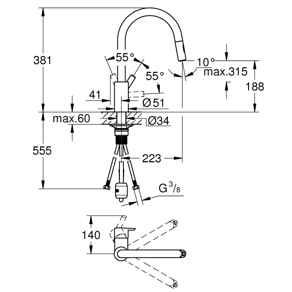 GROHE Mitigeur de cuisine monocommande Feel 31486001